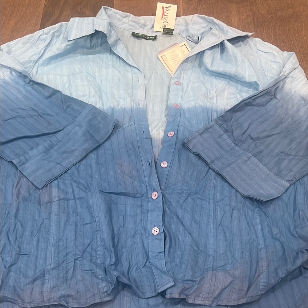 Blue Ombre Button-Up Shirt Womens 3X
